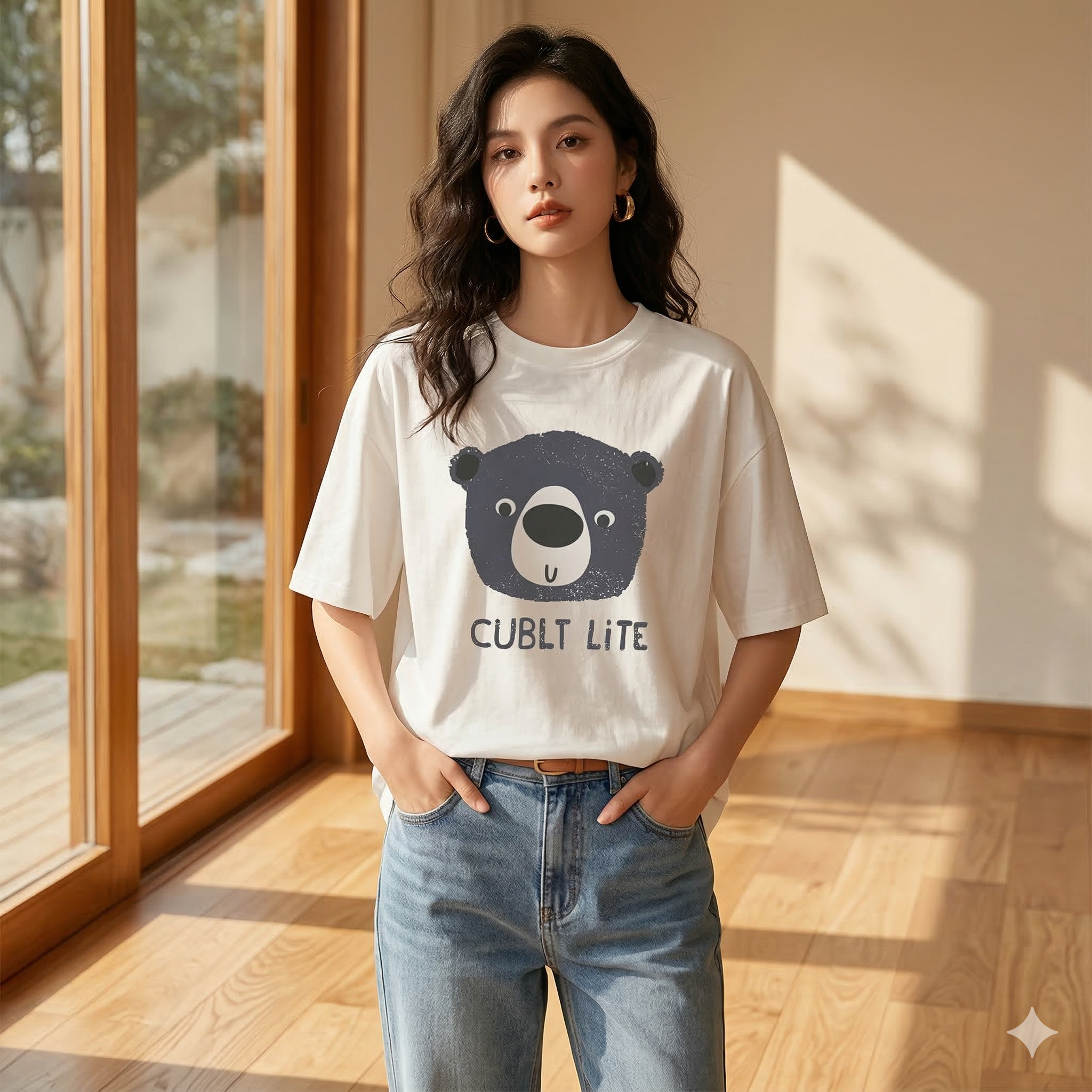 【ASister 小姊姊】AS1260#純棉上衣☆*灰色熊熊*中長版短袖T恤(白色 S-3XL)