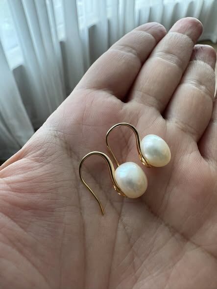 綢緞光澤淡水珍珠純銀高跟鞋耳針