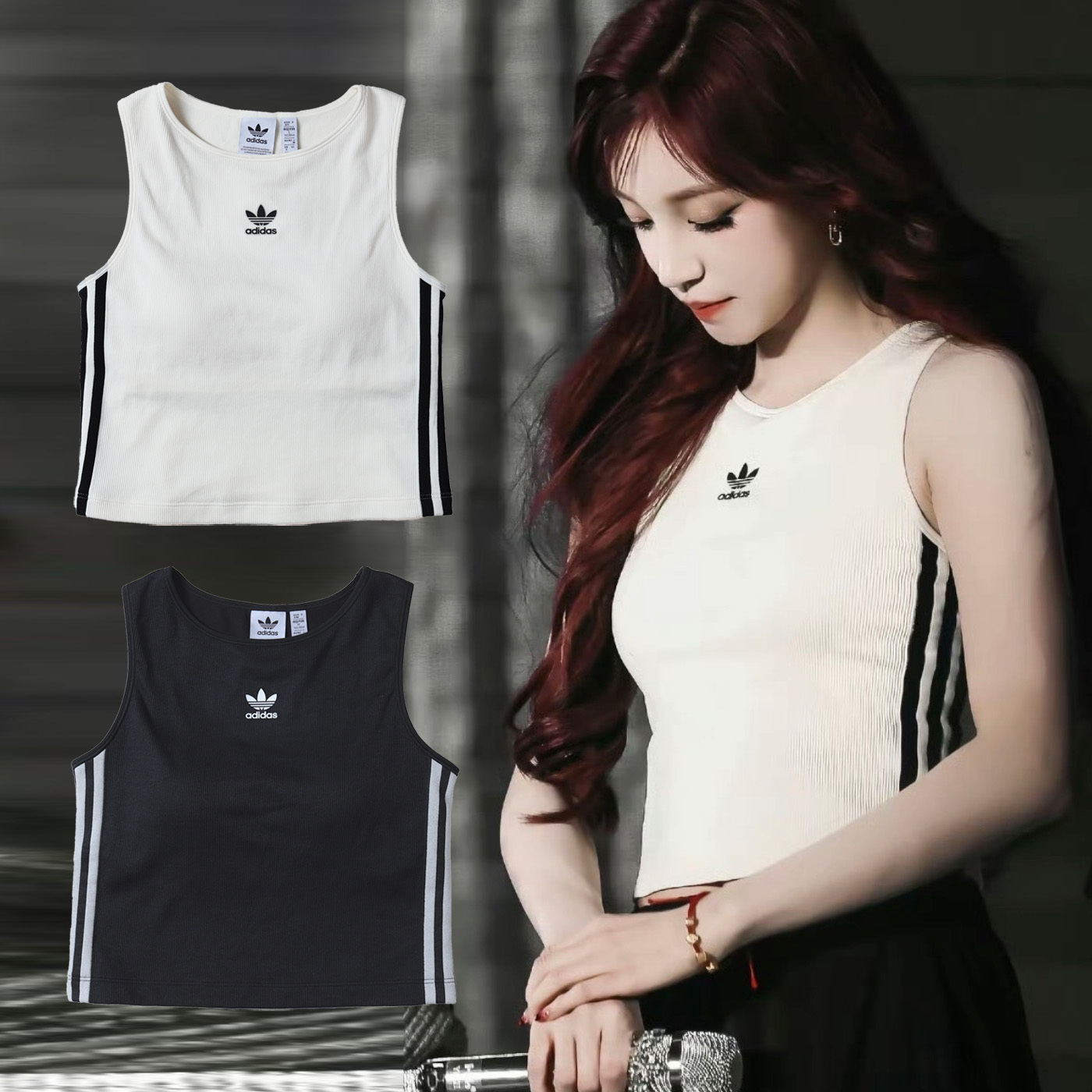 女款 ADIDAS ORIGINALS 白色 黑色 宋雨琦同款 胸墊 修身 三葉草 運動 背心【KB6417/KB6418】ADLP