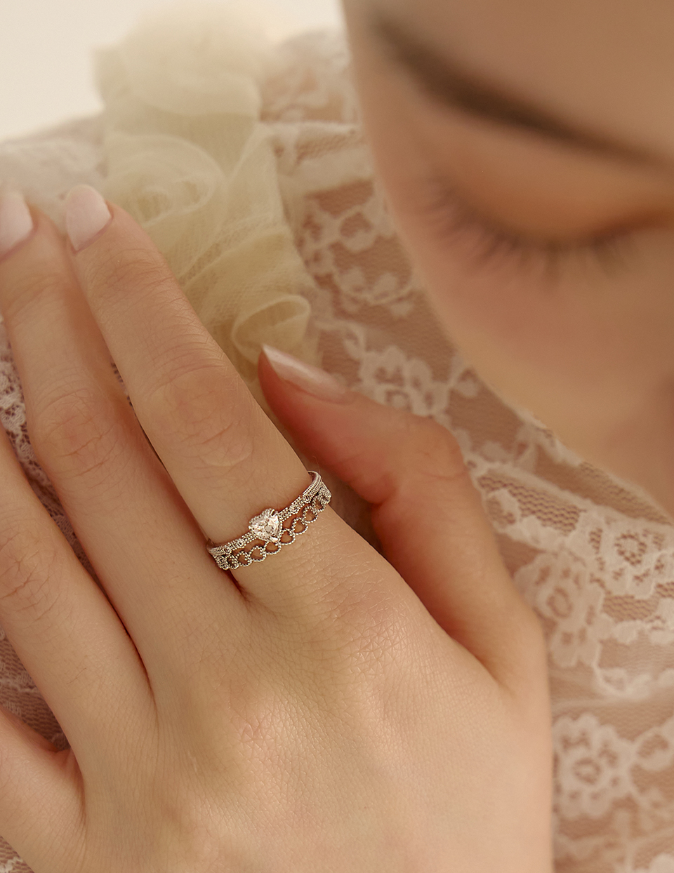 雙層愛心鋯石可調式戒指