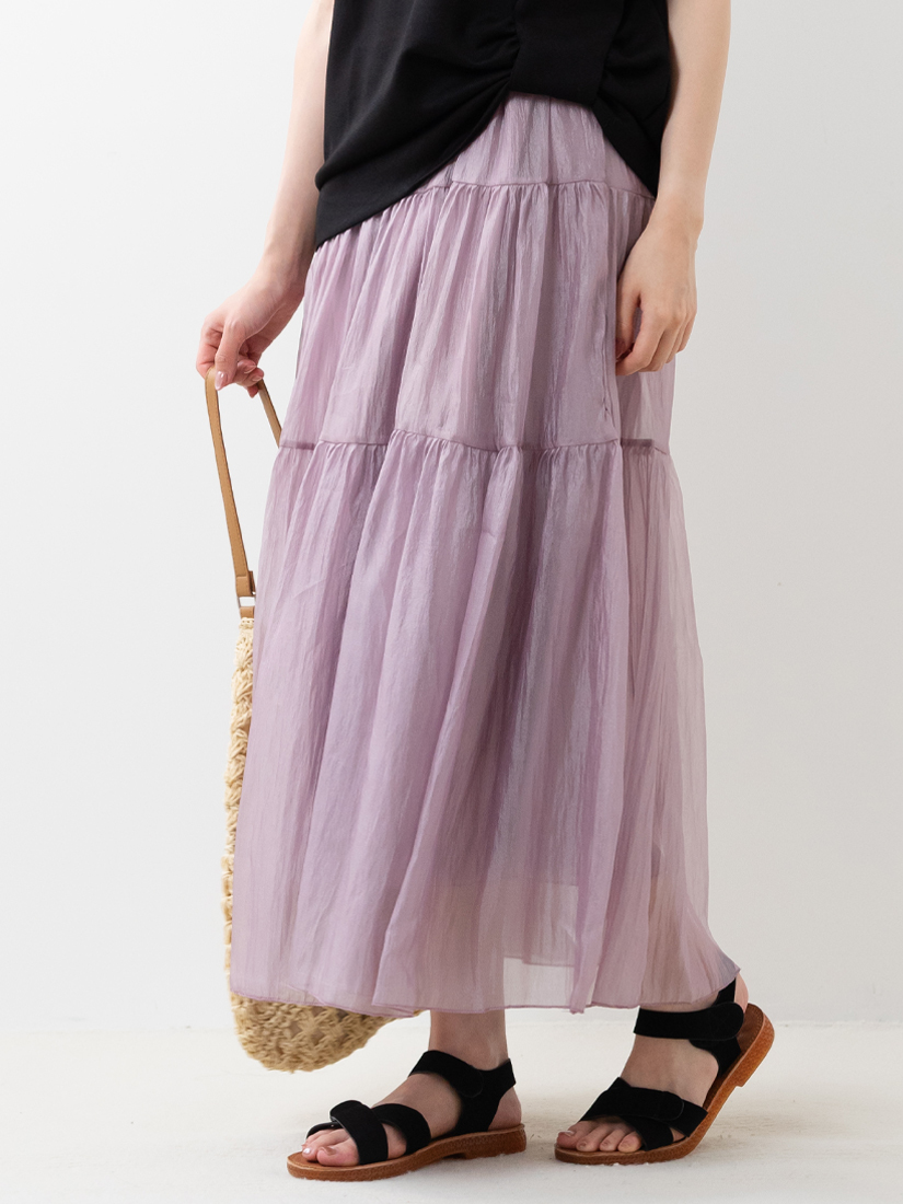 薄霧冰沙透膚細褶紗裙