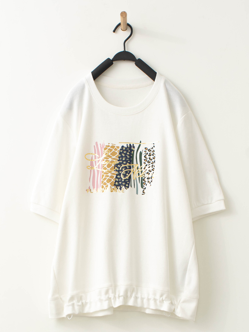 燙金印花下擺抽皺上衣紋理打褶短褲組合