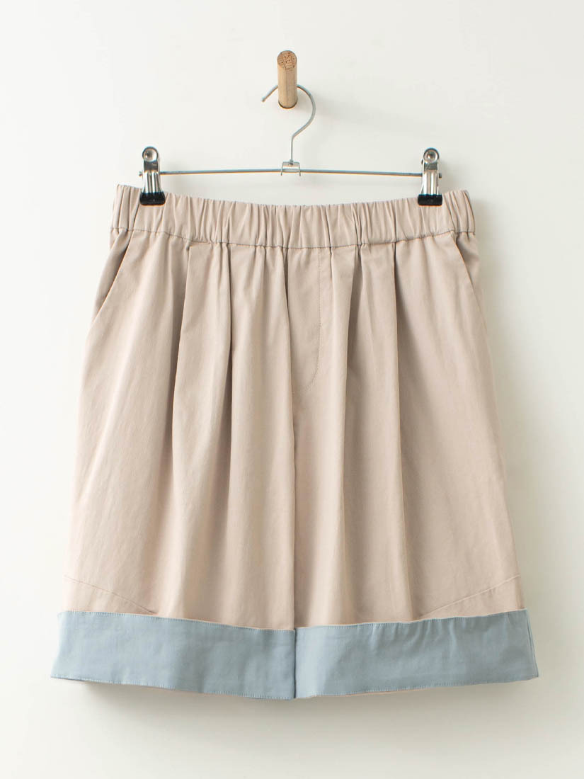 自然打褶配色五分寬口褲