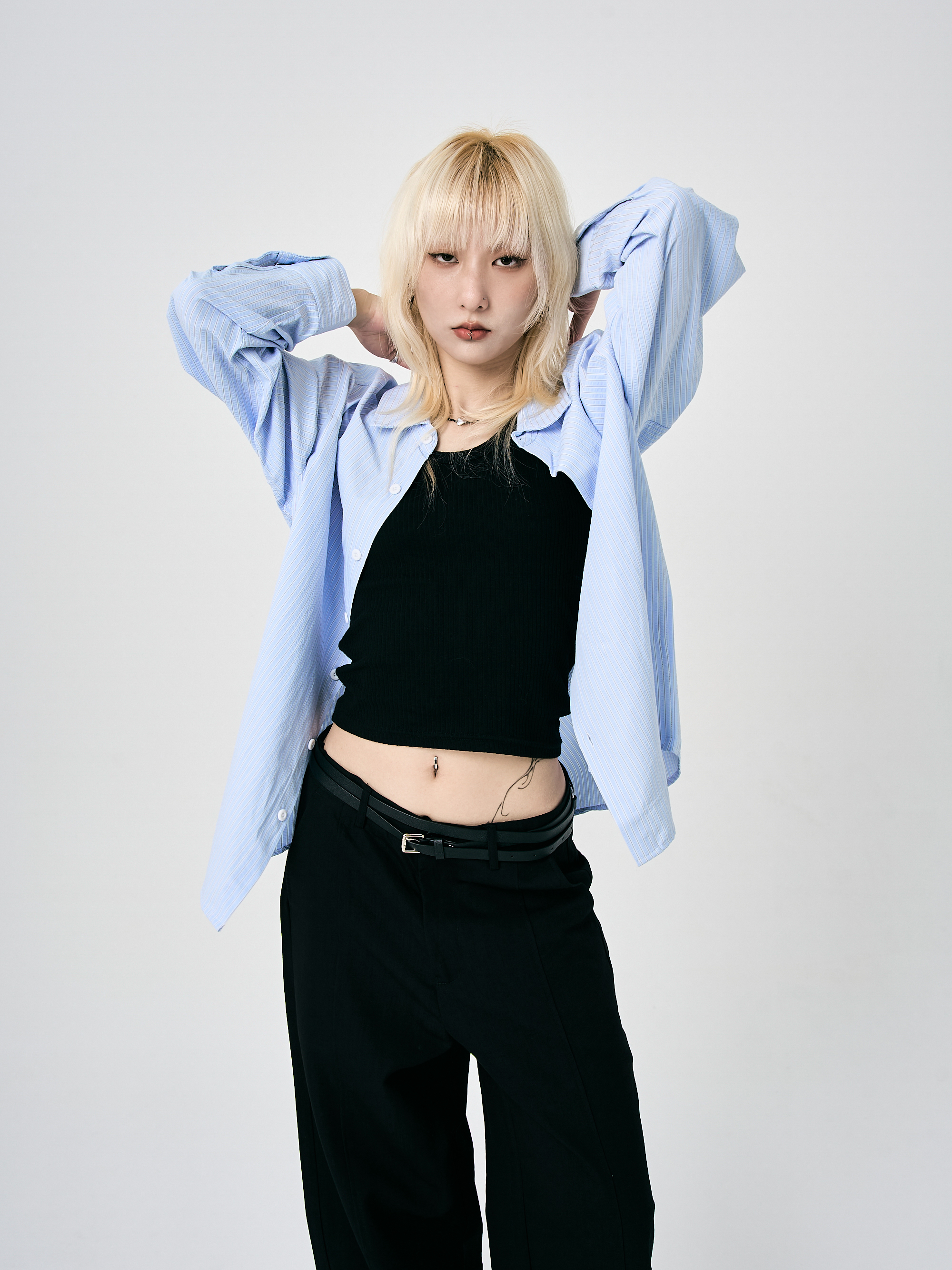 尼龍泡泡布藍襯衫