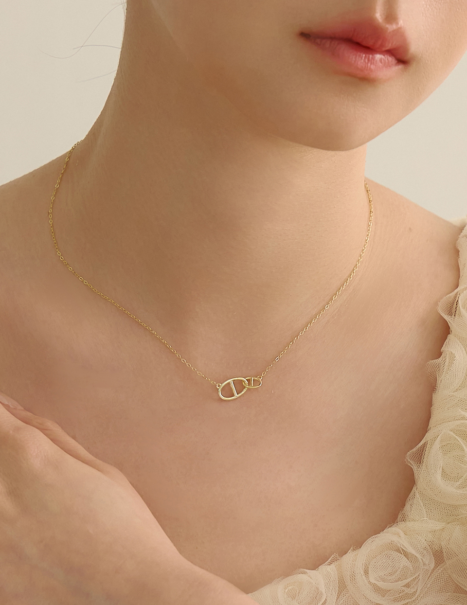 【925純銀】經典豬鼻相扣鎖骨鍊(金)