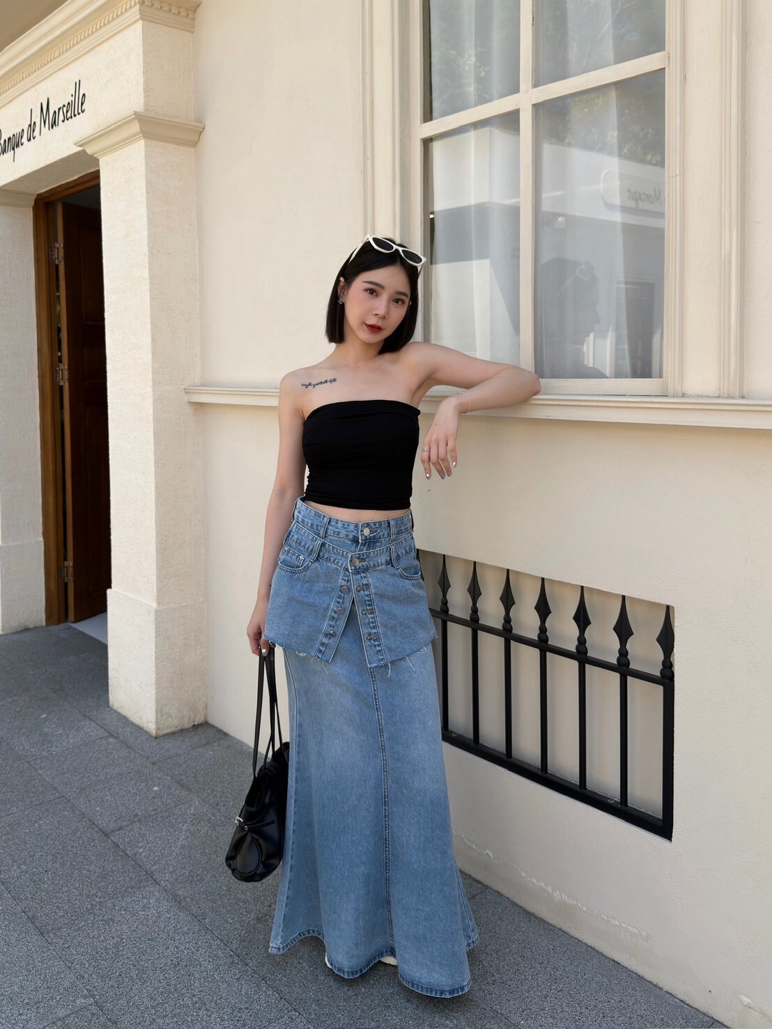 造型拼接牛仔長裙