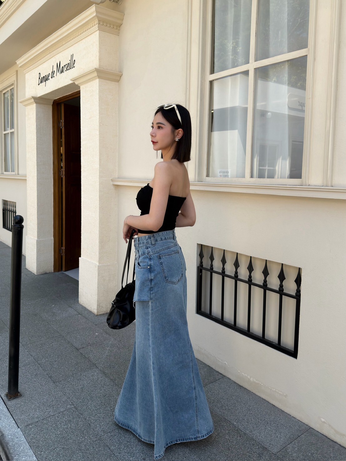 造型拼接牛仔長裙