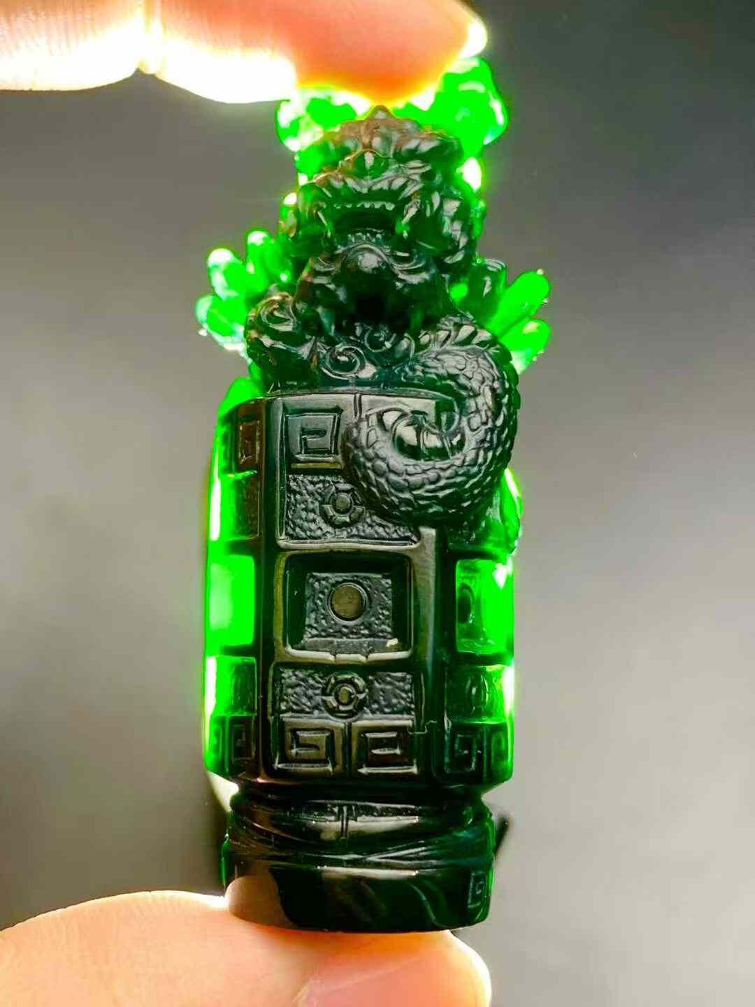翡翠墨翠龍柱,天然翡翠A玉, 緬甸玉, Jade, Jadeite