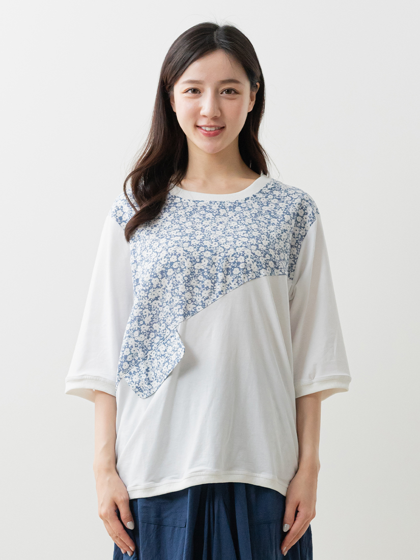清新棉布碎花剪接上衣