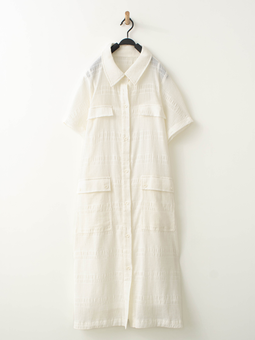 透膚彈性泡泡棉後抽繩洋裝