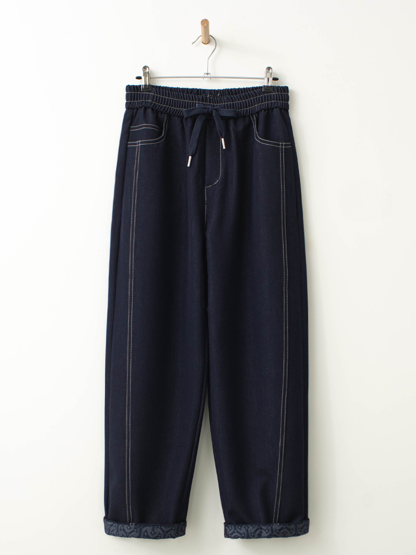 萊賽爾天絲棉綁帶剪接壓線直筒褲