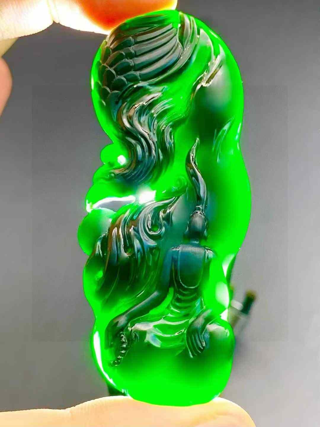翡翠墨翠鳳凰悟道,天然翡翠A玉, 緬甸玉, Jade, Jadeite