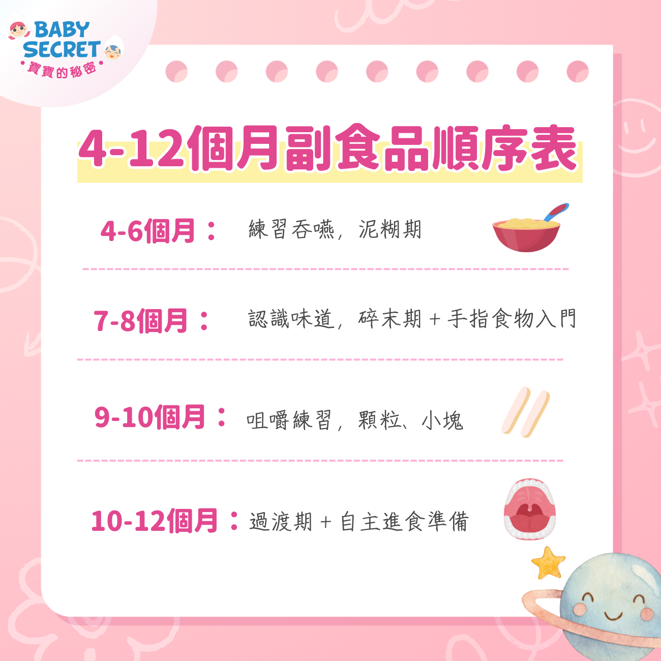 4-12個月寶寶副食品順序表（月齡對照）