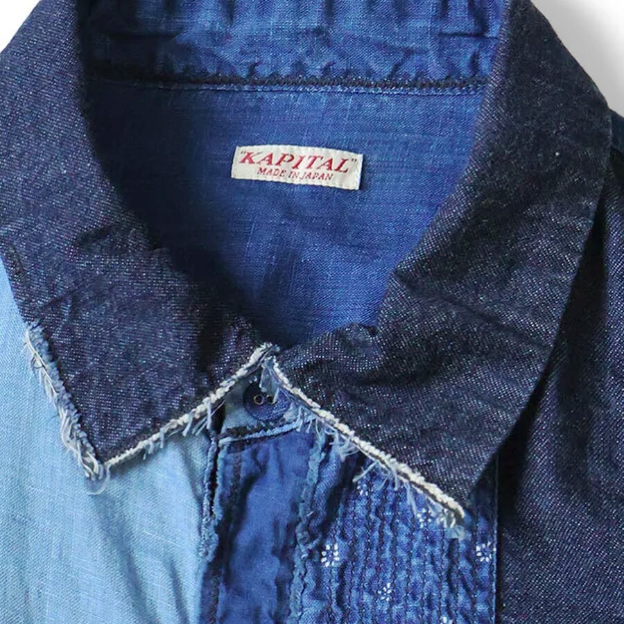 KAPITAL Cotton x Linen INDIGO PATCHWORK Kathmandu SHIRT - PRE ORDER ITEM (預訂中)