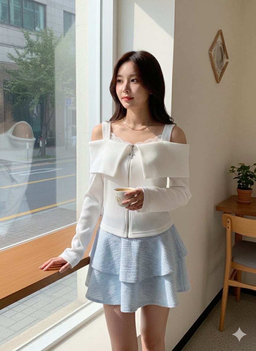 #03_露肩吊帶針織拉鍊上衣 (白色/藍色/粉色/灰色/黑色)