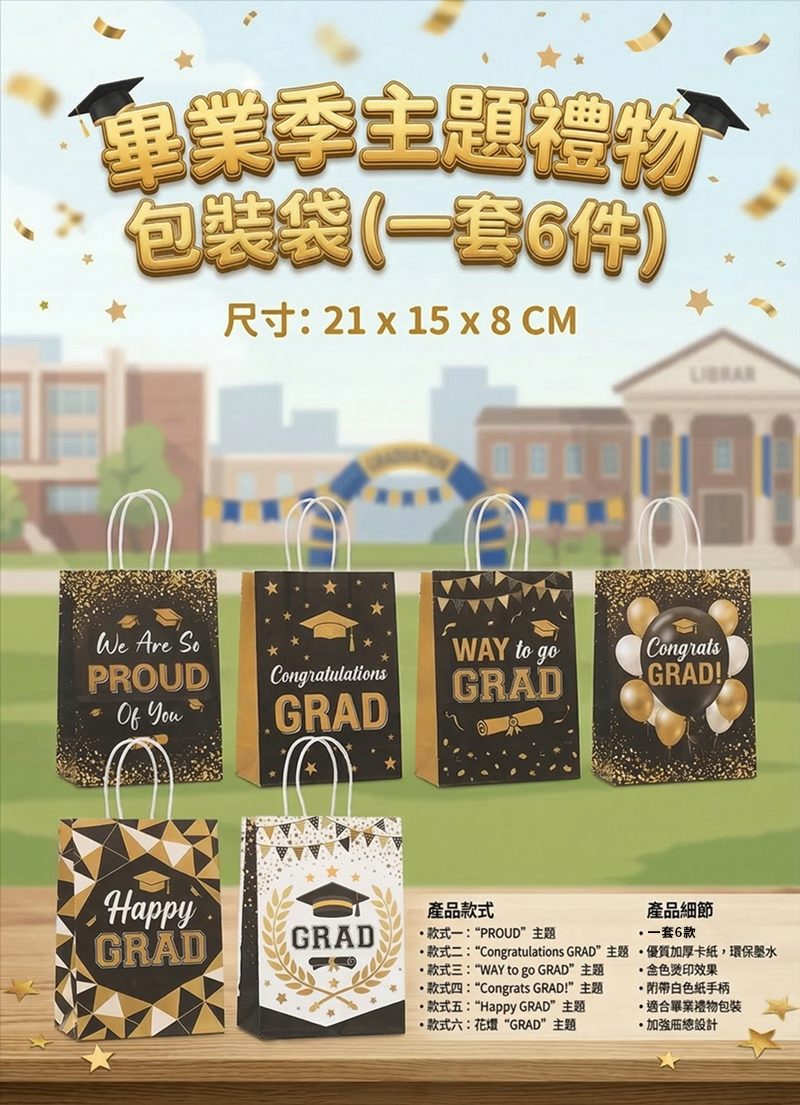 畢業季主題禮物包裝袋  (一套6件) GD2608