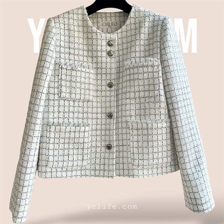 法式格紋粗花呢短外套