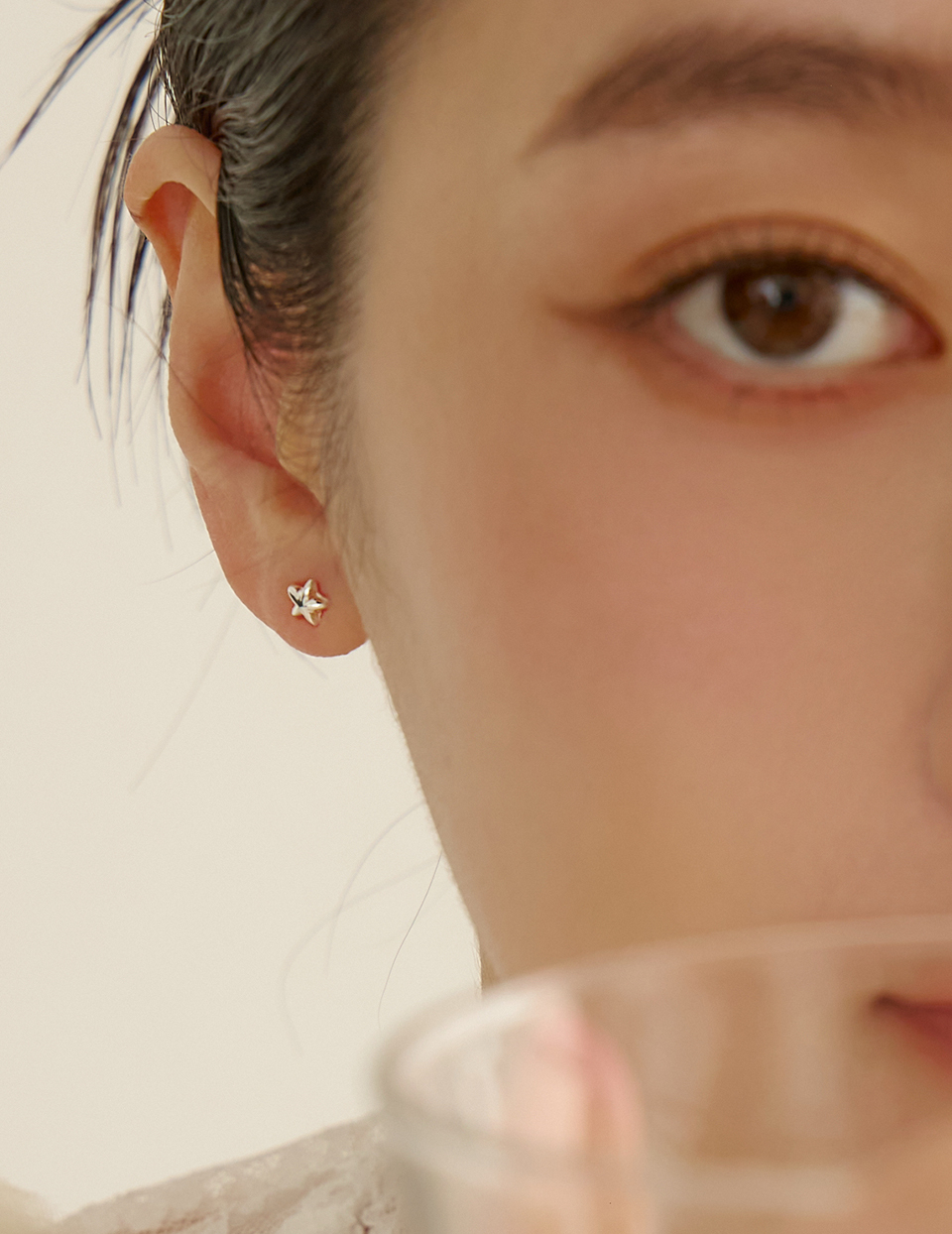 【925純銀】簡約許願星。針式耳環