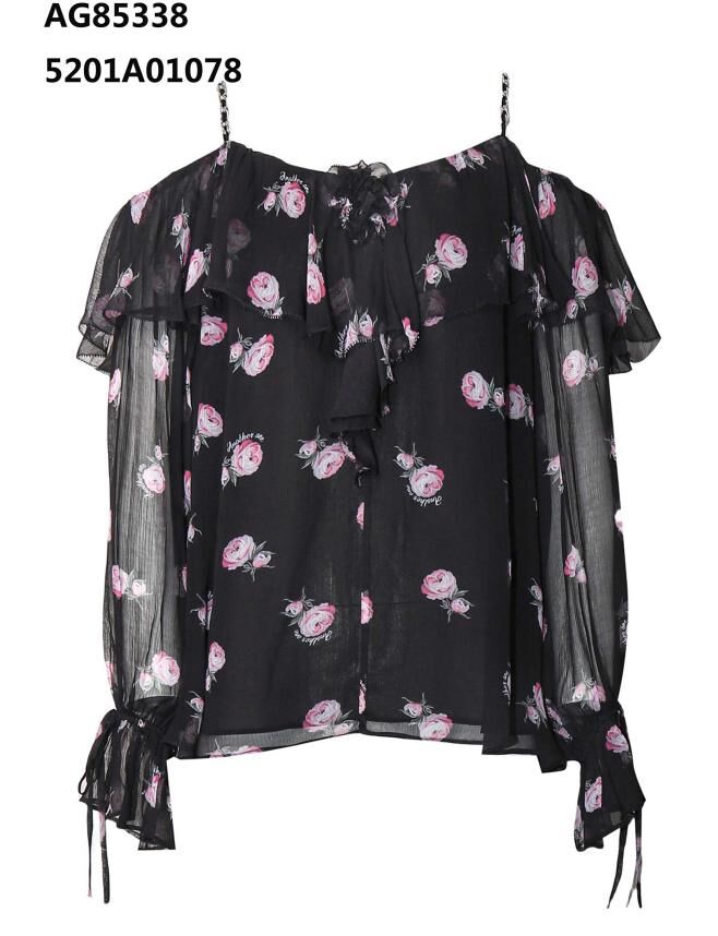 A1 ANOTHER ONE 黑底花花網紗短款上衣｜5201A01078