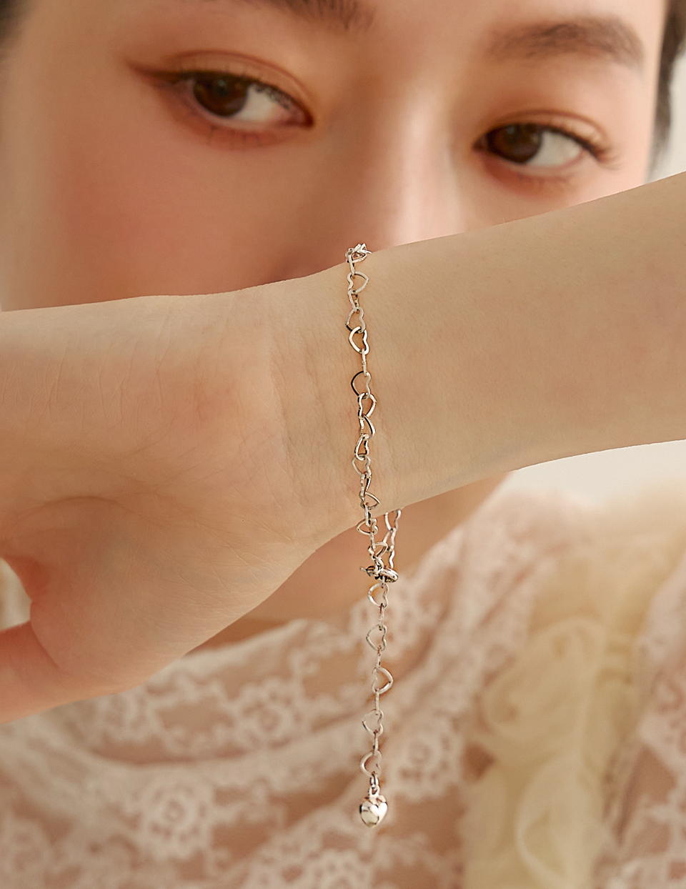 【925純銀】設計感線條愛心手鍊