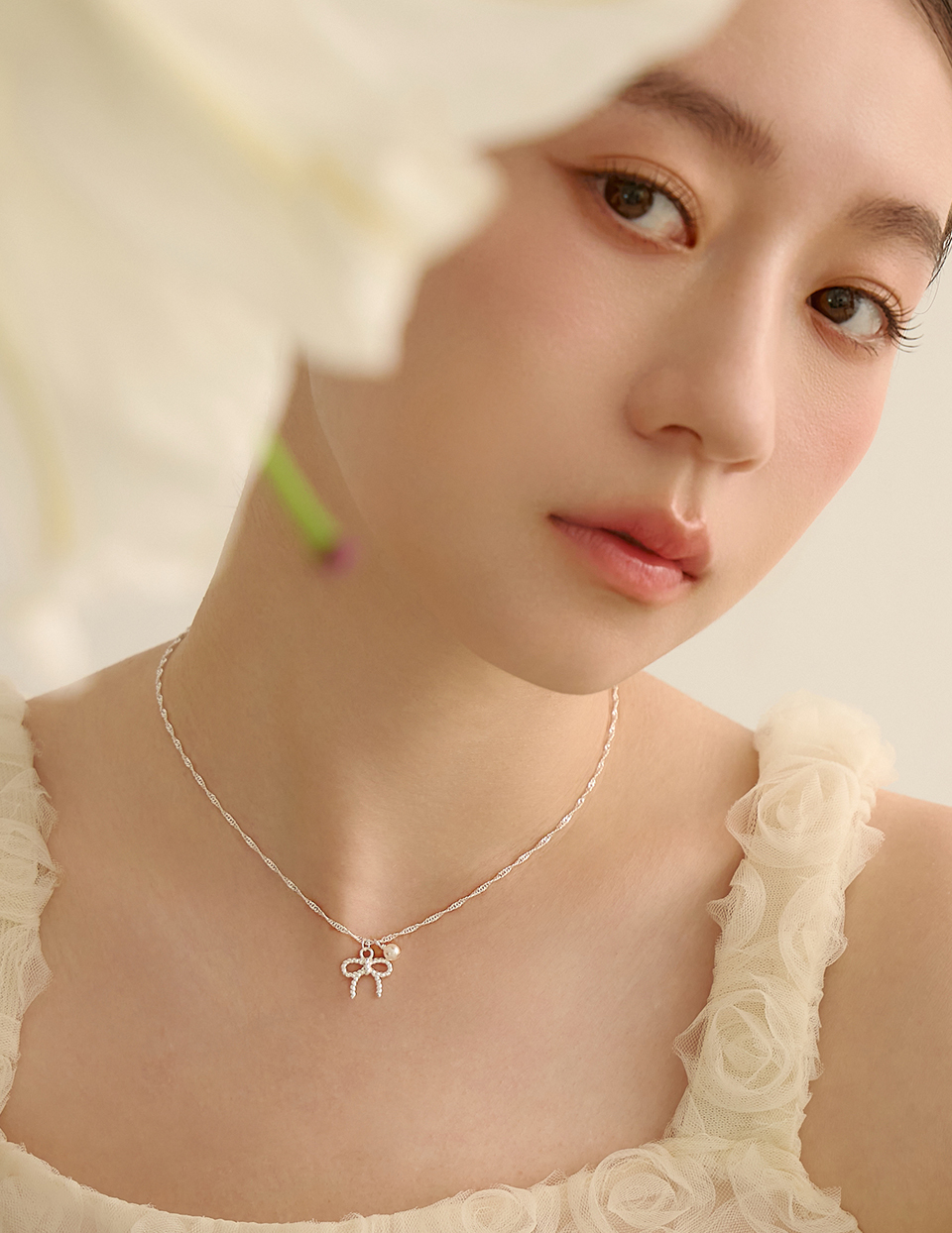 【925純銀】珍珠麻花蝴蝶結項鍊