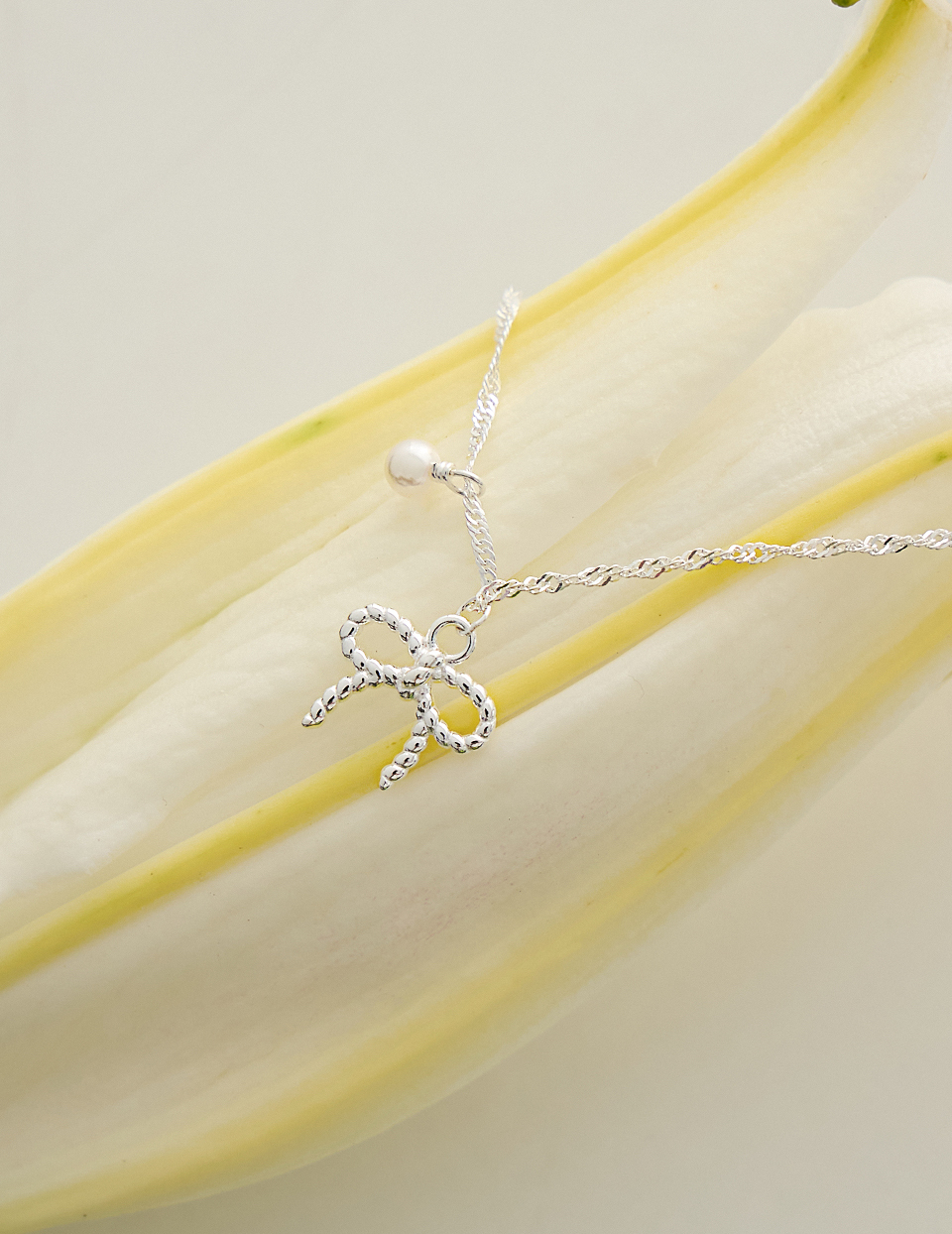 【925純銀】珍珠麻花蝴蝶結項鍊