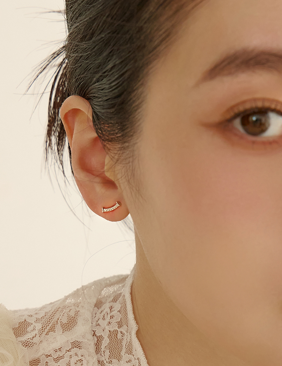 【925純銀】迷你弧形。銀針耳環(銀)