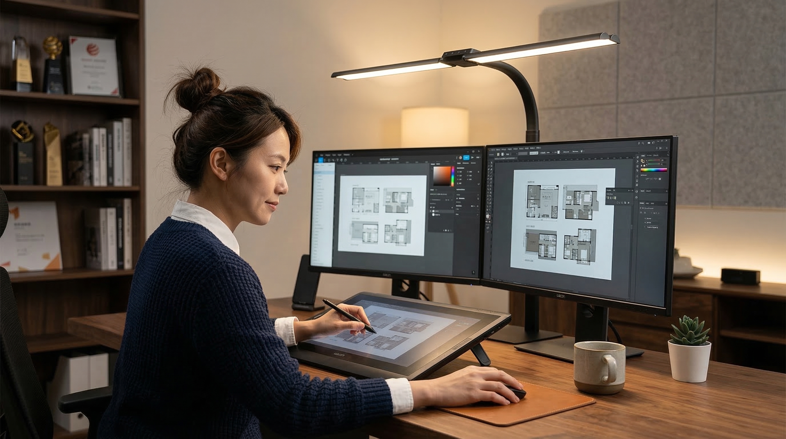 軟體工程師雙螢幕寫程式使用光之塔