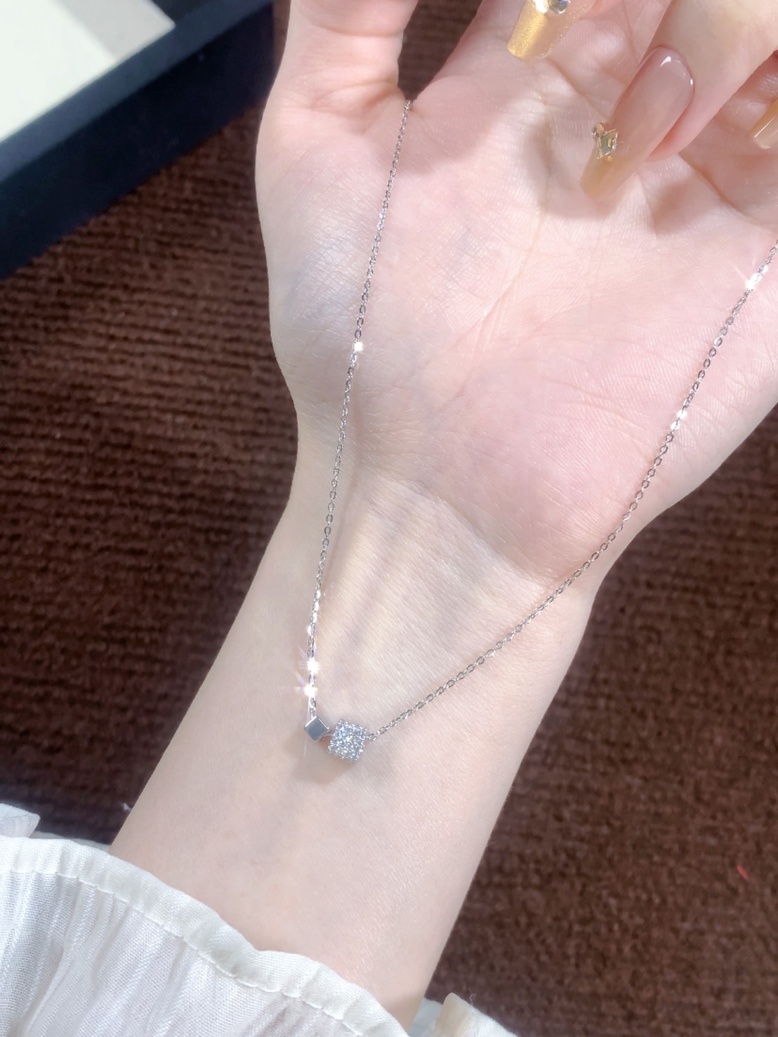 KADER 鑲鑽 小方糖 925銀 項鍊