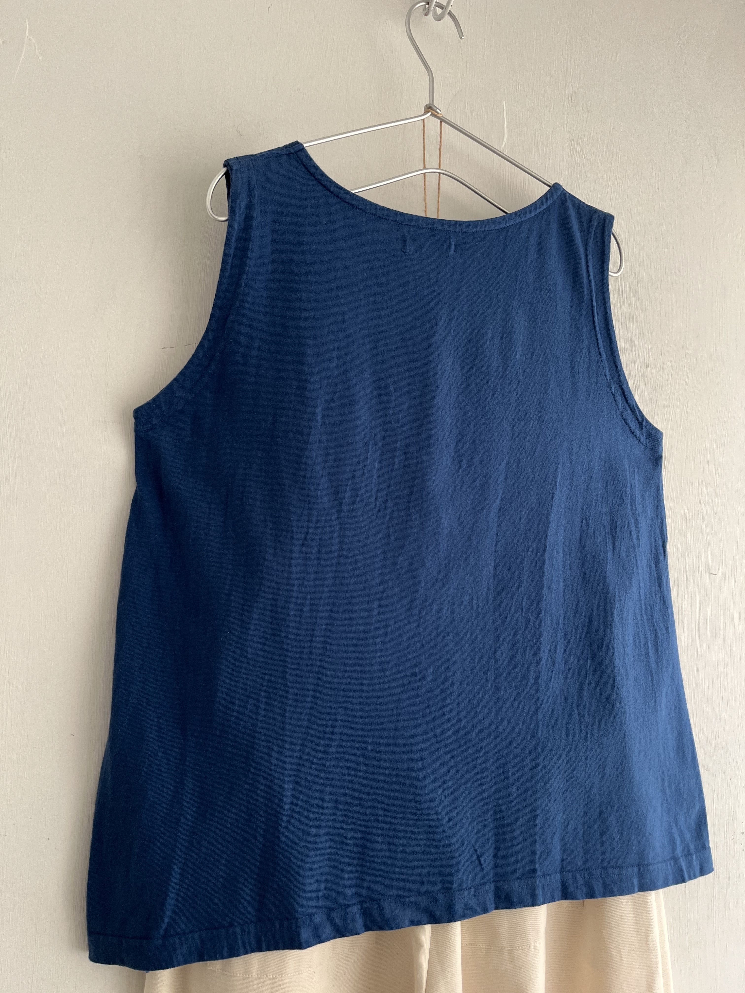 日本製藍色刺繡波波拼布背心