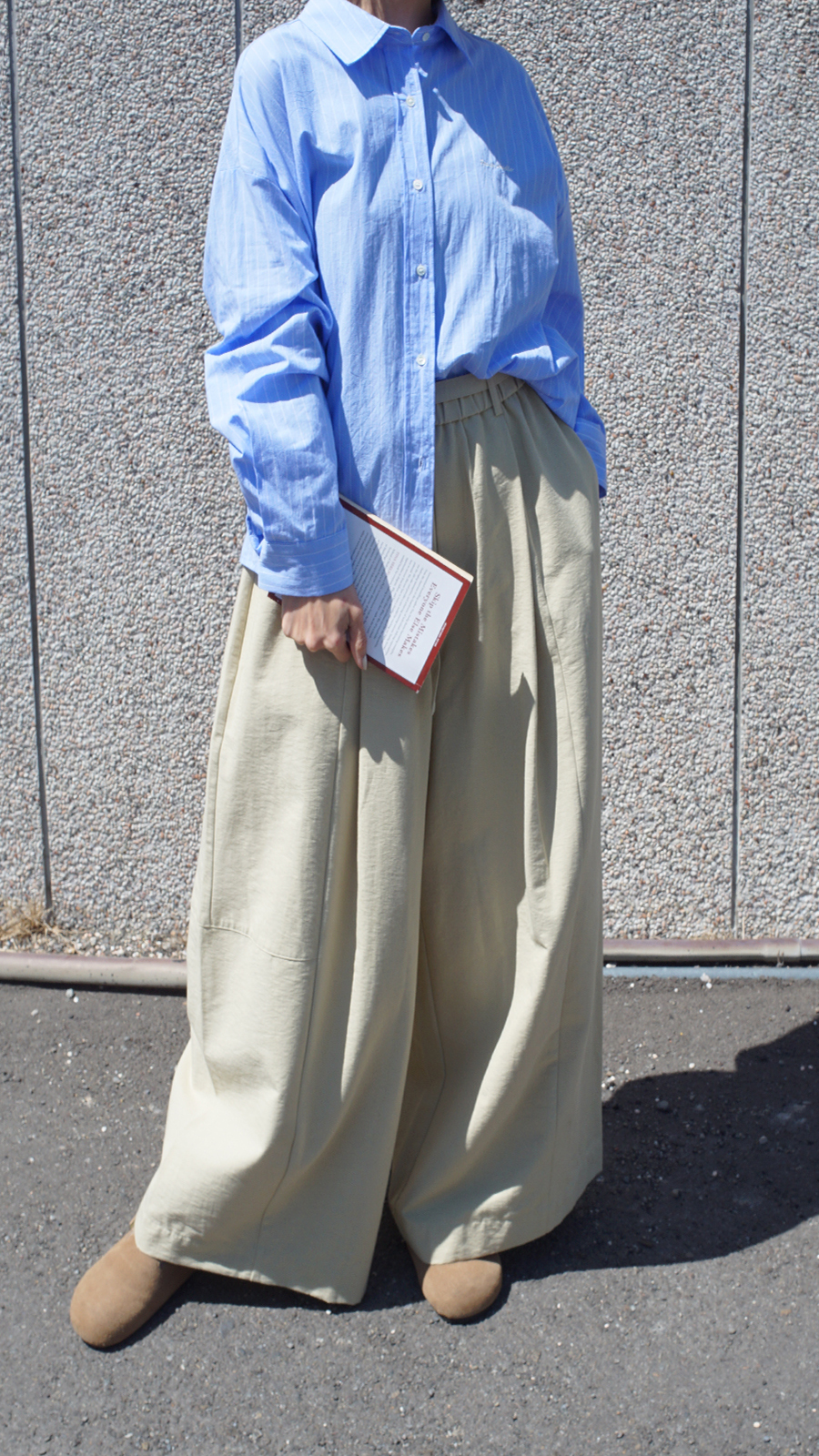 腰綁帶竹節棉寬褲