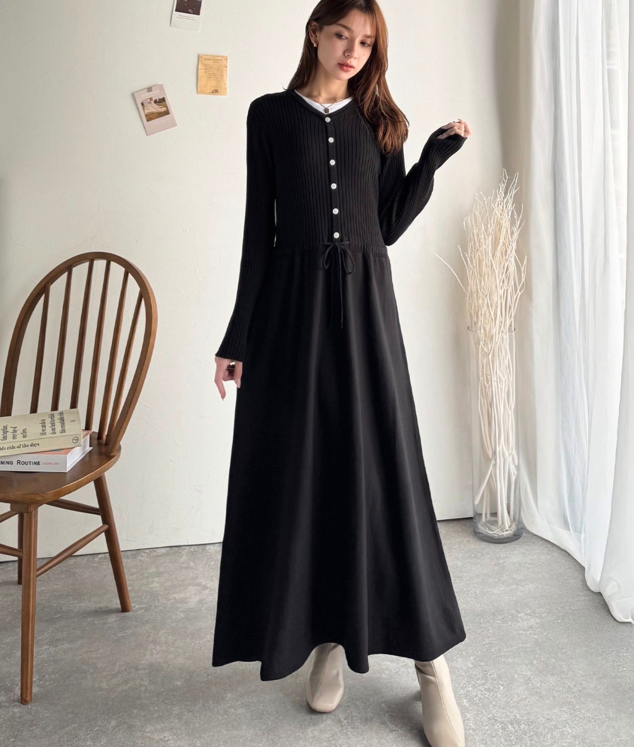 【預購】JN031304 classicalelf 腰間緞帶針織連身裙