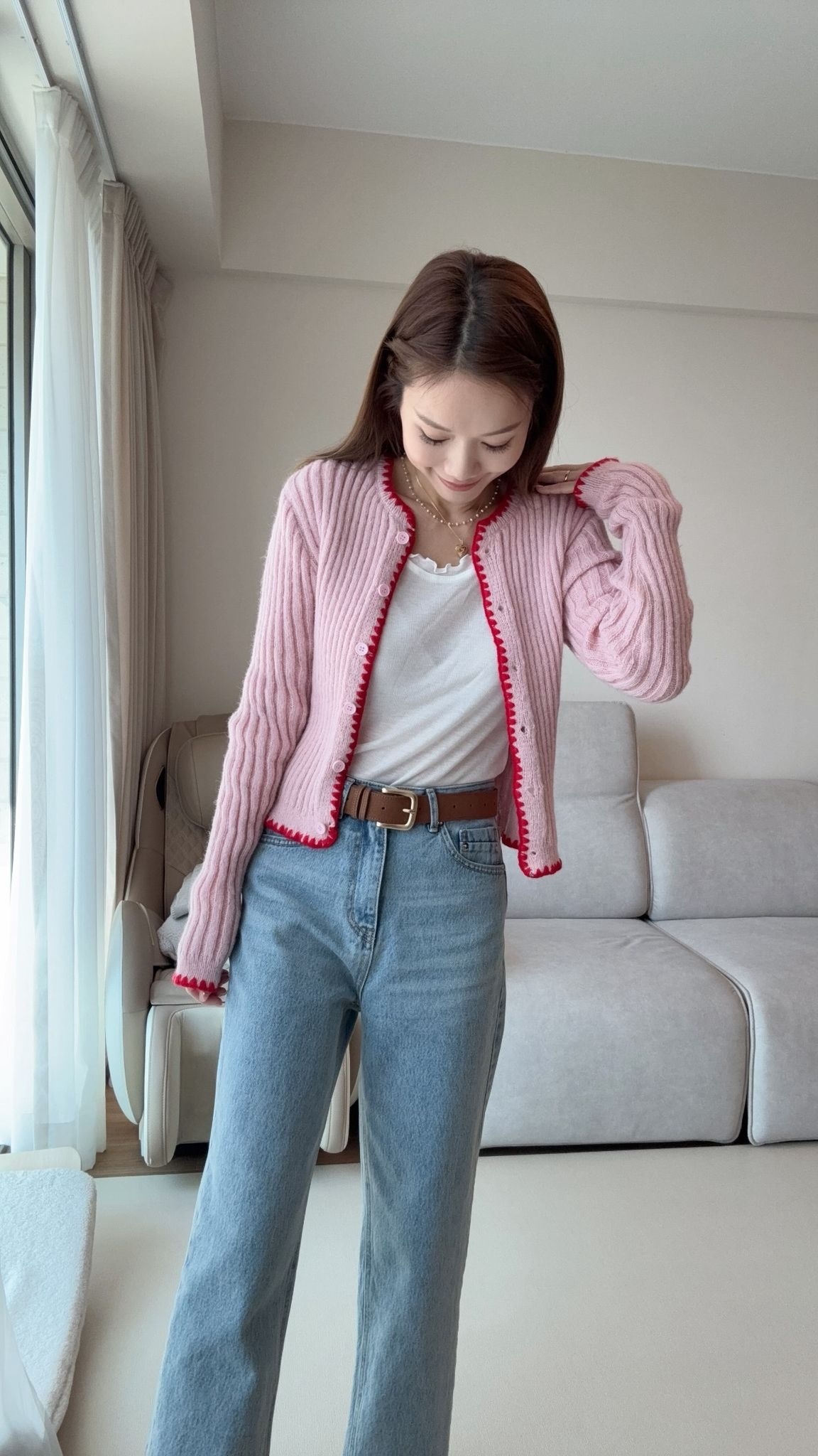 條紋撞色開胸Cardigan