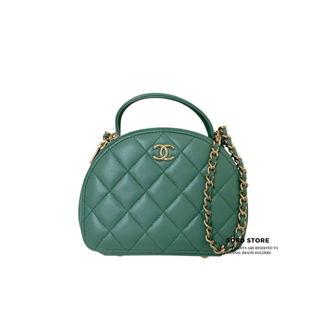 Chanel Top Handle Round Vanity Case - Green / GHS
