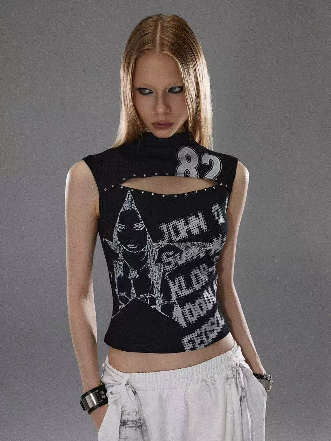 挖胸鉚釘圖背心