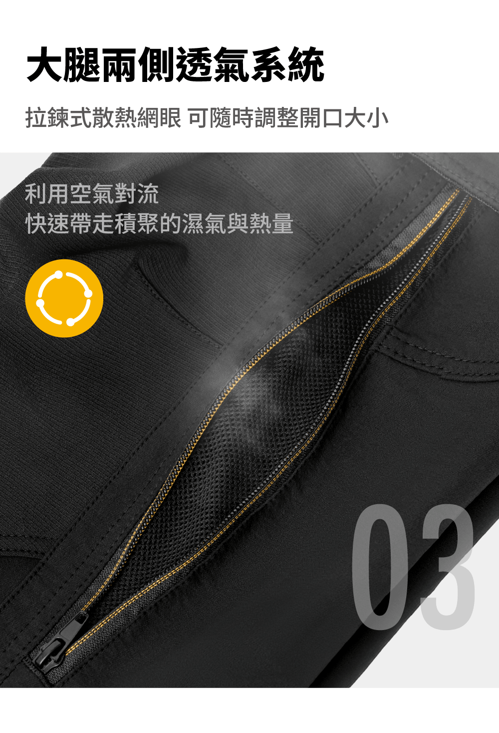 PATRONI 多口袋彈力工作褲大腿兩側拉鍊式散熱網，提升工作褲透氣性