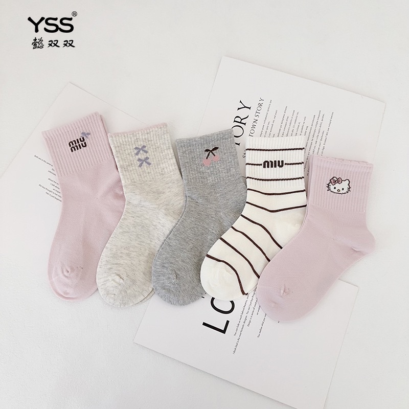 Miu感條紋貓貓襪(一組五入)