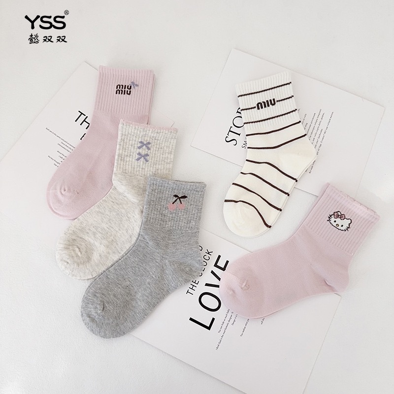 Miu感條紋貓貓襪(一組五入)