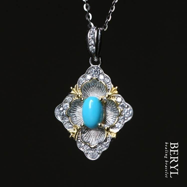 四方納財，美國高瓷綠松石純銀菱形墜/搭s925純銀O字項鍊