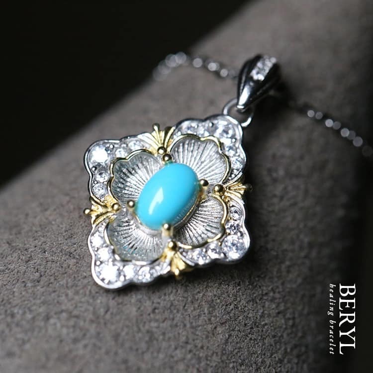 四方納財，美國高瓷綠松石純銀菱形墜/搭s925純銀O字項鍊