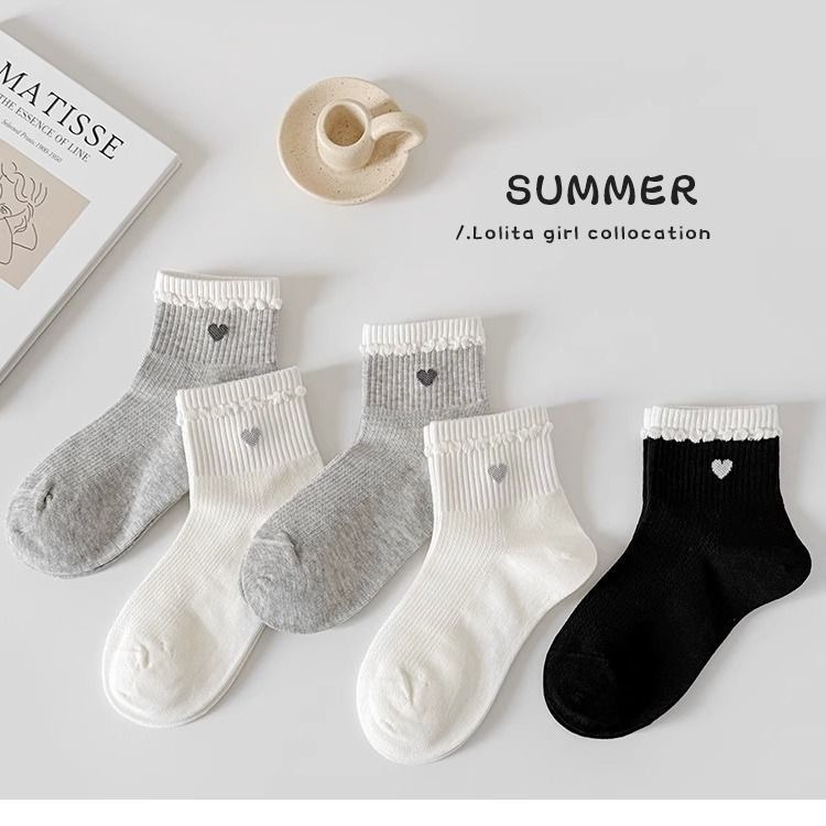 甜美愛心花邊襪