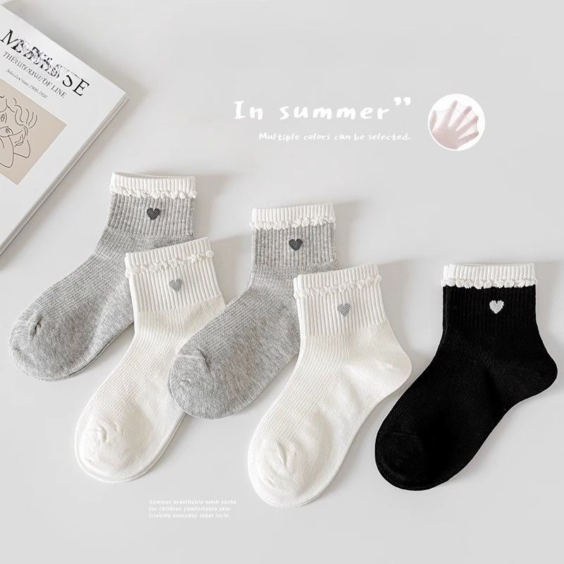 甜美愛心花邊襪