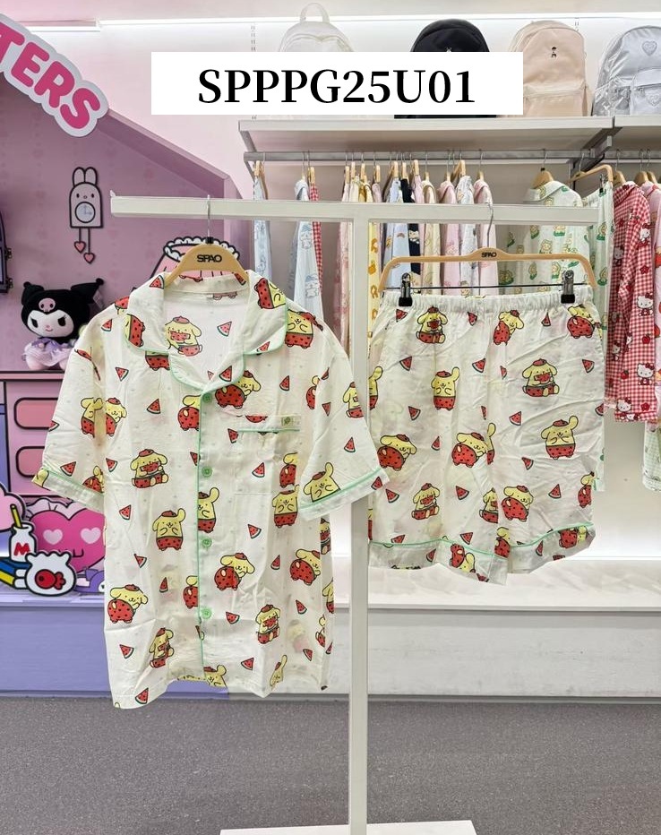 SP10  （睡衣一set  ） S:胸38 長26 腰24 -40HIP40 長19 M:胸41 長26.5 腰26 -41HIP42 長19 L:胸42 長27 腰28 -42hip44 長19.5 XL:胸44 長28 腰30 -43HIP46 長20 XXL:胸46 長29 腰32 -44HIP48 長20 $199