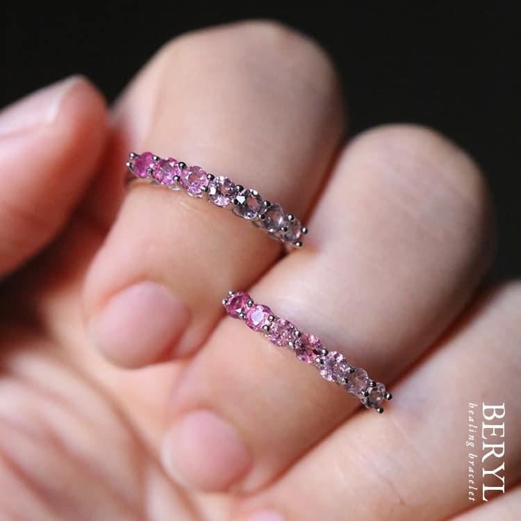 粉紅漸層玫瑰碧璽純銀戒(活圍)