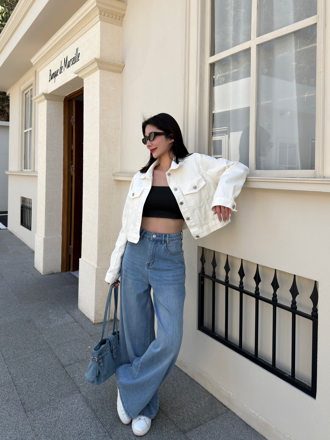 完美版型高腰牛仔寬褲