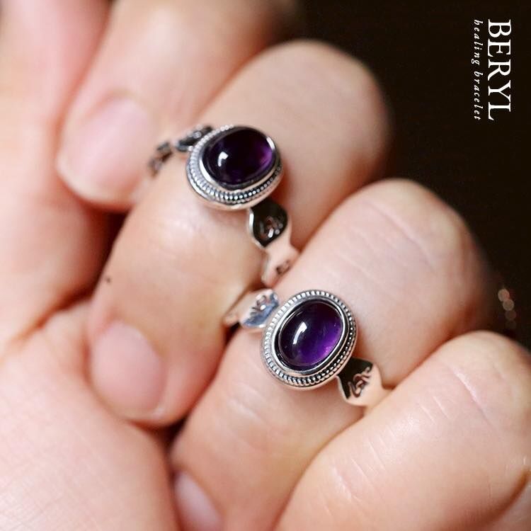 善緣具足，惡緣退散，紫水晶六字真言銀戒