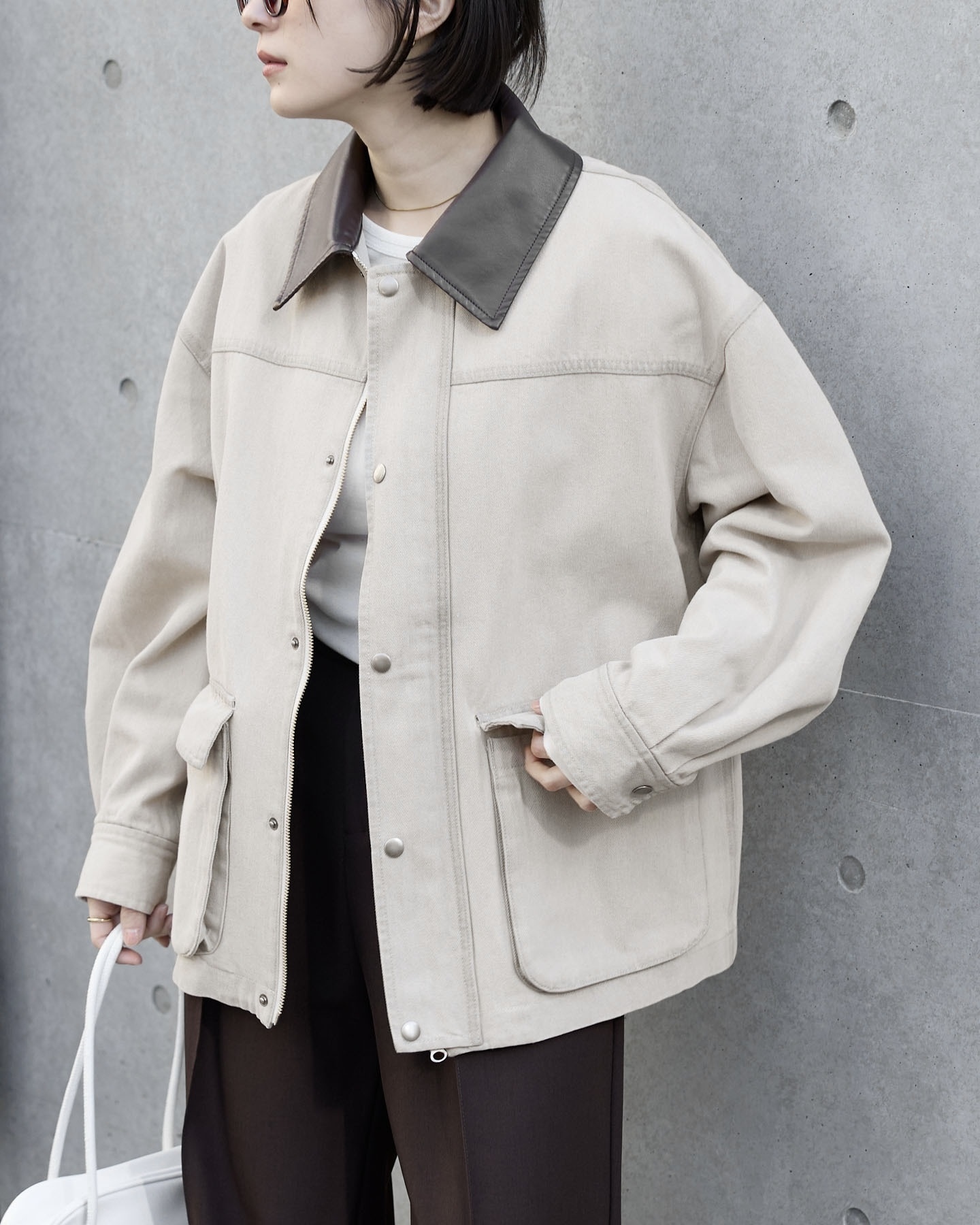 <日本限定>MONO-MART 撞色外套 水洗 皮革領 丹寧 夾克 共5色