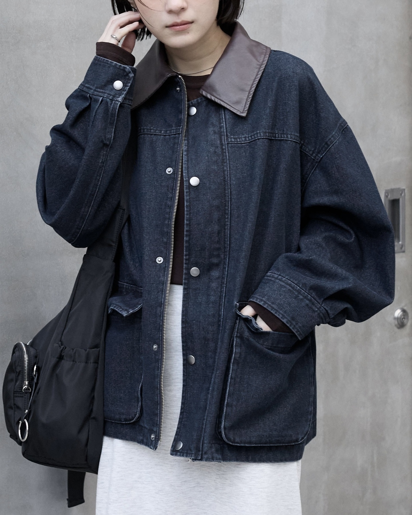 <日本限定>MONO-MART 撞色外套 水洗 皮革領 丹寧 夾克 共5色