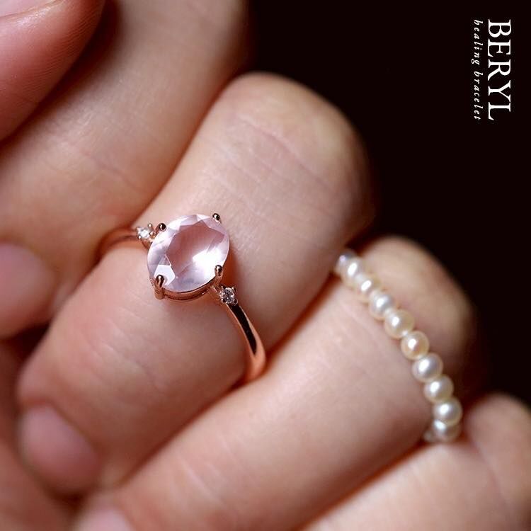 天然淨體星光粉晶純銀戒