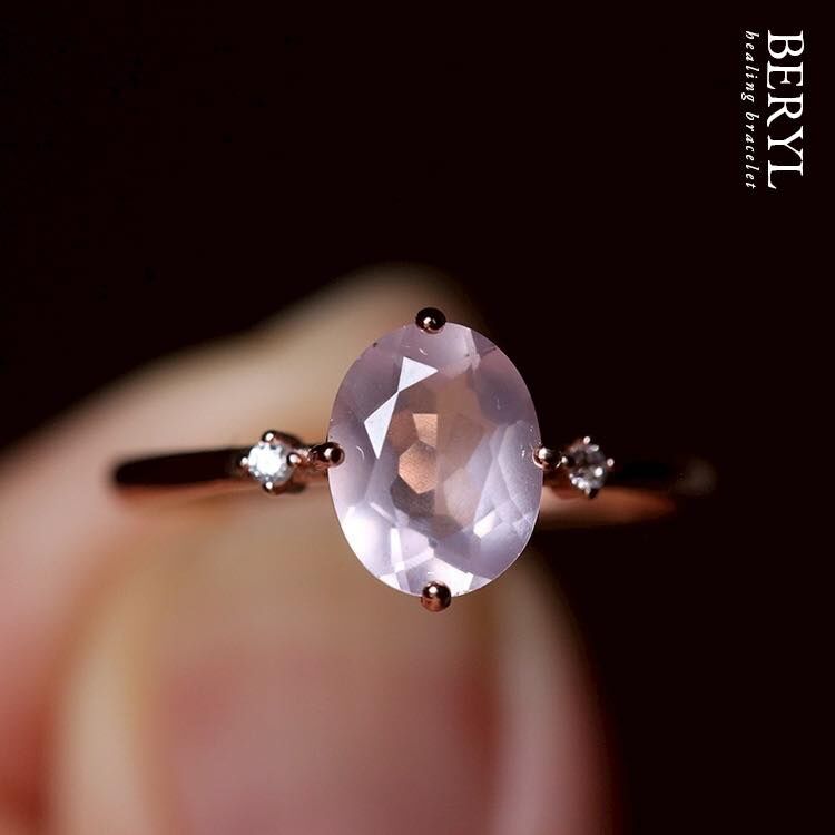 天然淨體星光粉晶純銀戒